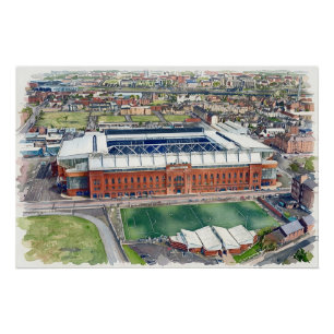 Historic Ibrox Stadium Glasgow Watercolour Art Poster