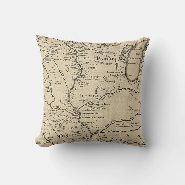 Historic Illinois Map of 1718 Cushion (Front)