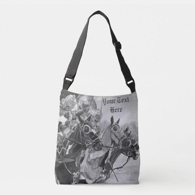 historic image mediaeval knights jousting on horse crossbody bag (Front)