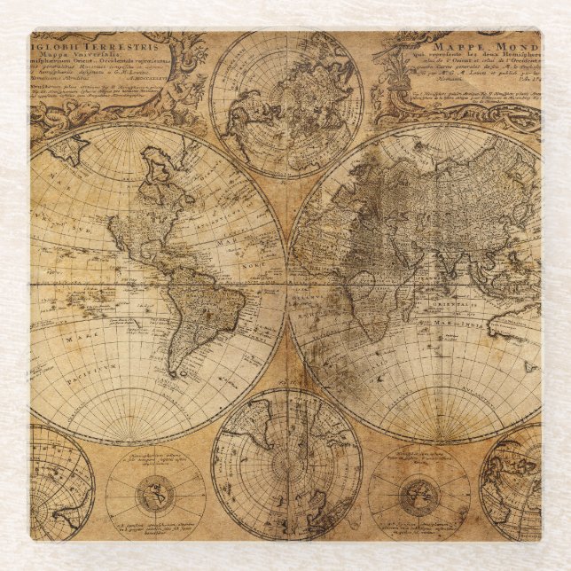 Historic Journey: 1746 World Map Glass Coaster (Front)