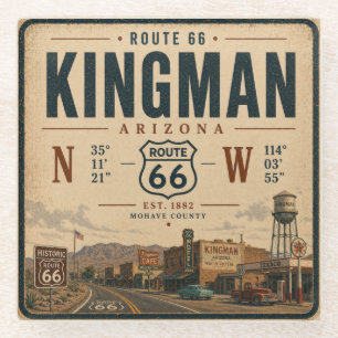 Historic Kingman Route 66 Retro Artwork Glass Coaster