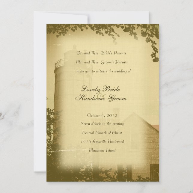 Historic Lighthouse Mackinaw City Wedding Invitation (Front)