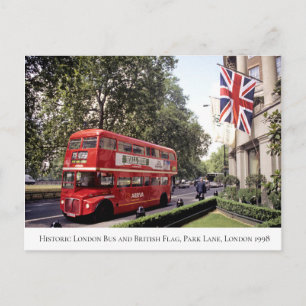 Historic London Bus, British Flag, 1998 Postcard