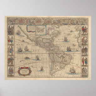 Historic Map of America (North & South America)  Poster