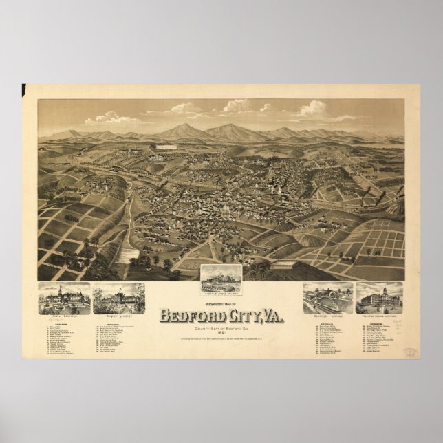 Historic Map of Bedford Virginia Poster (Front)