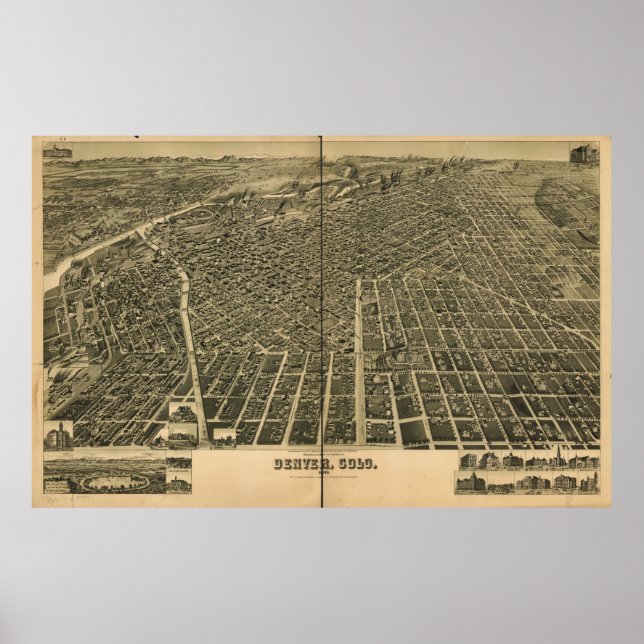 Historic Map of Denver, 1889 Poster (Front)