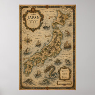 Historic Map of Feudal Japan Poster