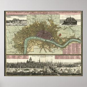 Historic Map of London, England (1740) Poster