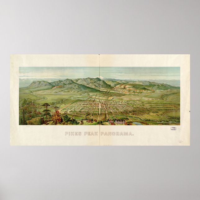 Historic Map of Pikes Peak, Colorado 1890 Poster (Front)