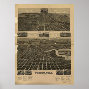 Historic Map of Pueblo Colorado 1890 Poster
