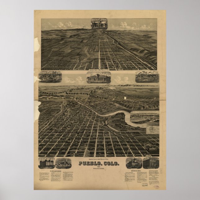 Historic Map of Pueblo Colorado 1890 Poster (Front)