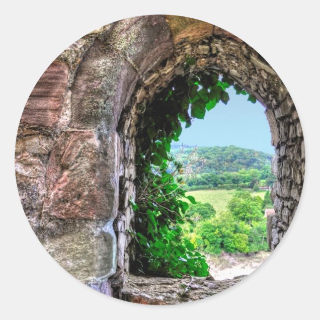 Historic Mediaeval Chepstow Castle Window Classic Round Sticker (Front)