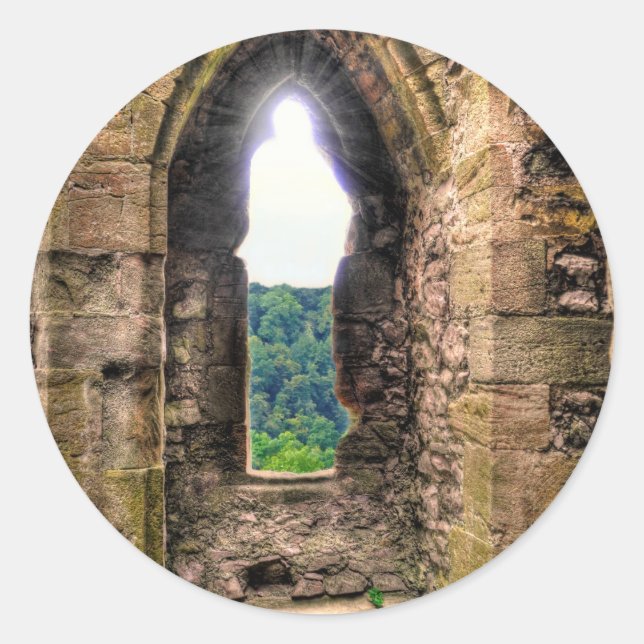 Historic Mediaeval Chepstow Castle Window Classic Round Sticker (Front)
