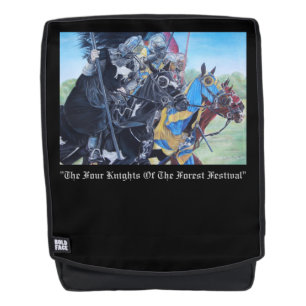 historic mediaeval knights jousting on horses backpack