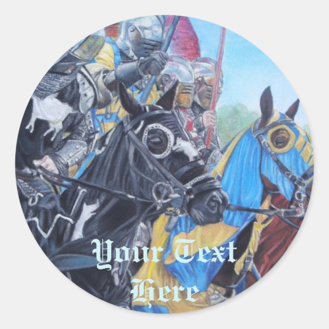 historic mediaeval knights jousting on horses classic round sticker (Front)