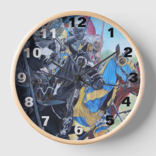 historic mediaeval knights jousting on horses  clock