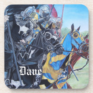 historic mediaeval knights jousting on horses coaster