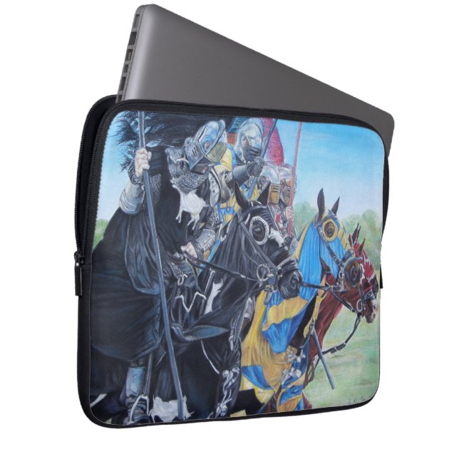 historic mediaeval knights jousting on horses laptop sleeve (Front Right)