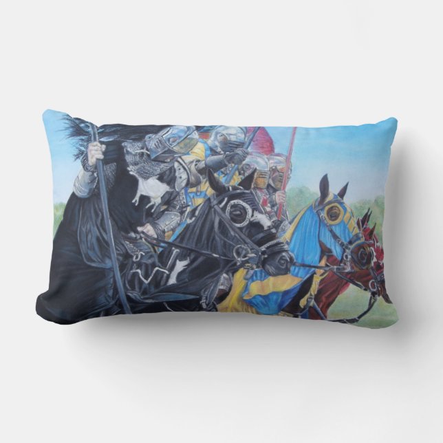 historic mediaeval knights jousting on horses lumbar cushion (Front)