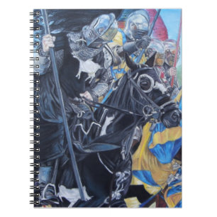 historic mediaeval knights jousting on horses notebook