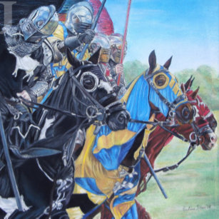 historic mediaeval knights jousting on horses pocket watch