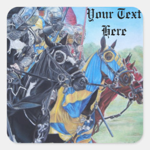 historic mediaeval knights jousting on horses square sticker