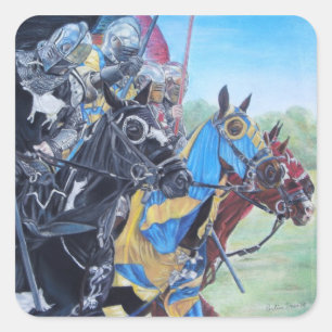 historic mediaeval knights jousting on horses square sticker