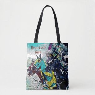 historic mediaeval knights jousting on horses tote bag