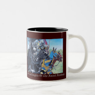 historic mediaeval knights jousting on horses Two-Tone coffee mug