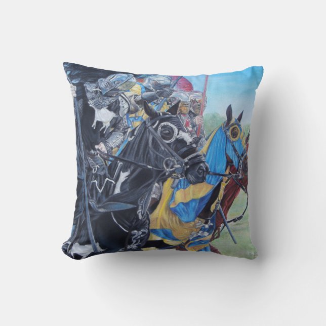 historic medieval knights jousting on horses cushion (Front)