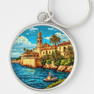 Historic Mediterranean Coastal Scene Key Ring