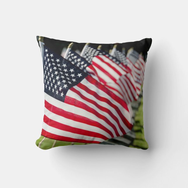 Historic military cemetery with US flags Cushion (Front)
