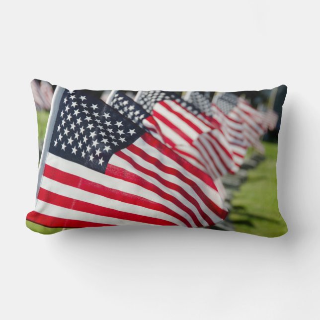 Historic military cemetery with US flags Lumbar Cushion (Front)