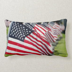 Historic military cemetery with US flags Lumbar Cushion