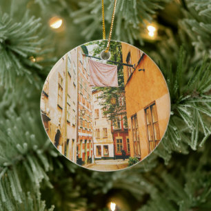 Historic old town, Gamla Stan, Stockholm, Sweden Ceramic Tree Decoration