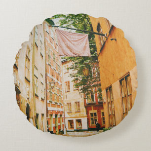Historic old town, Gamla Stan, Stockholm, Sweden Round Cushion