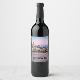 Historic old town in Regensburg, Germany Wine Label