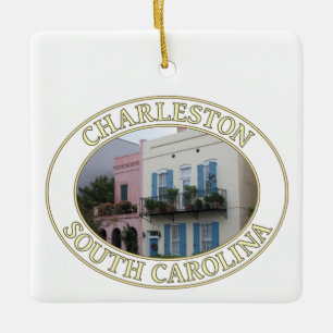 Historic Rainbow Row Homes in Charleston, SC Ceramic Ornament