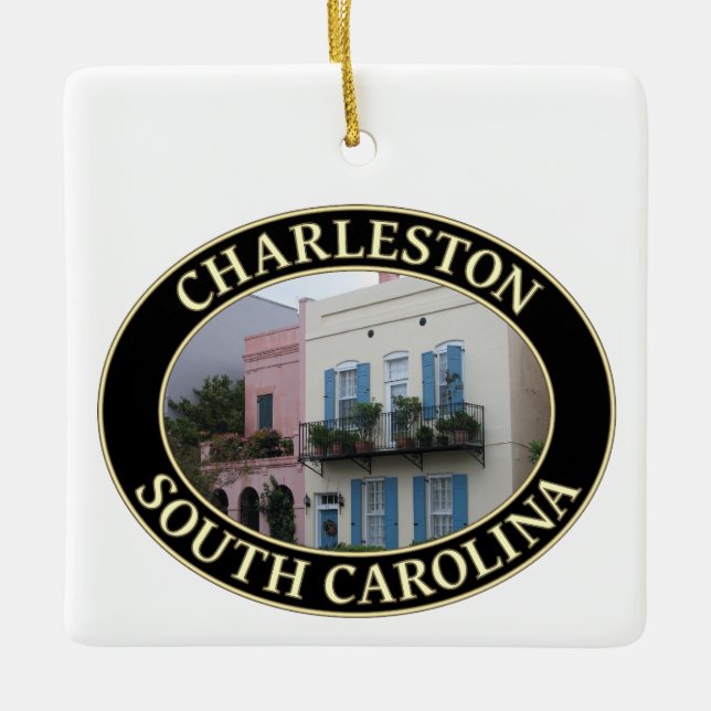 Historic Rainbow Row Homes in Charleston, SC Ceramic Ornament (Front)