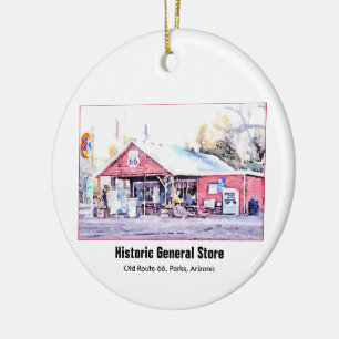 Historic Route 66 Arizona General Store Watercolor Ceramic Tree Decoration