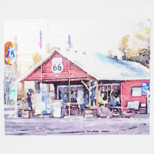Historic Route 66 Arizona General Store Watercolor Fleece Blanket