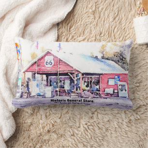 Historic Route 66 Arizona General Store Watercolor Lumbar Cushion