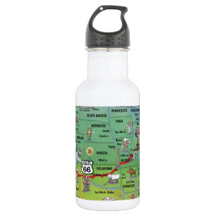 Historic Route 66 Cartoon Map 532 Ml Water Bottle