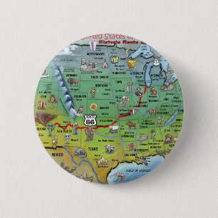 Historic Route 66 Cartoon Map 6 Cm Round Badge