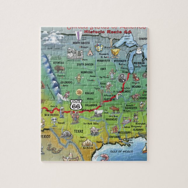 Historic Route 66 Cartoon Map Jigsaw Puzzle (Vertical)