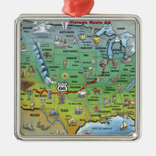 Historic Route 66 Cartoon Map Metal Tree Decoration