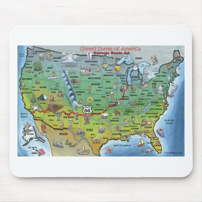 Historic Route 66 Cartoon Map Mouse Mat (Front)