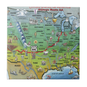 Historic Route 66 Cartoon Map Tile