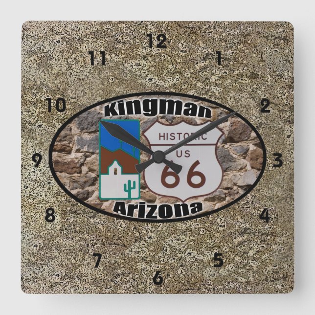 Historic Route 66 ~ Kingman, Arizona Square Wall Clock (Front)