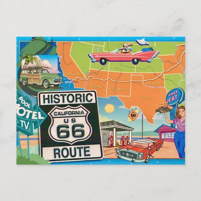Historic Route 66 Postcard (Front)